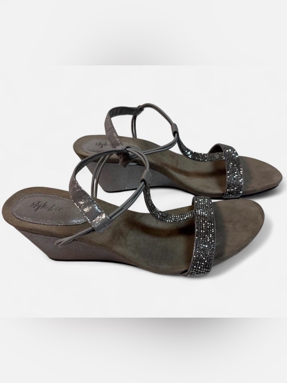Style & Co. Gray Sparkle Wedge Sandals size; US 10.